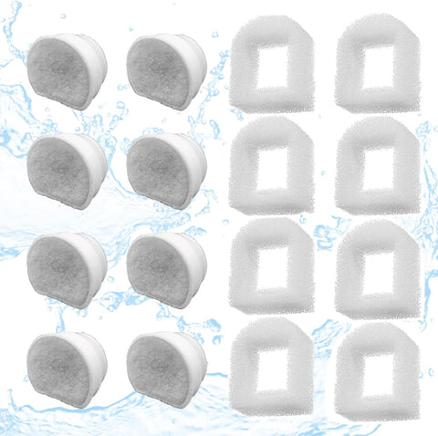 16 Pack Pet Fountain Replacement Filters, 8 Carbon and 8 Foam Pre-Filters