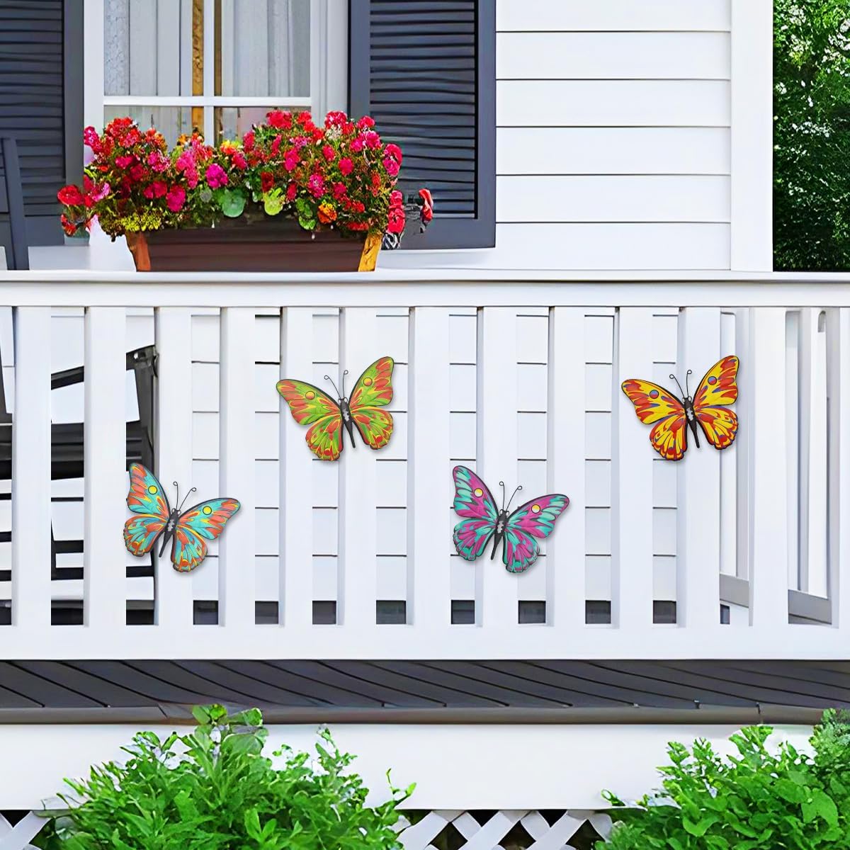 Daogtc Metal Butterfly Wall Decor - 9.6" Outdoor Fence Wall Art Decor, Hanging Decorations for Garden Yard Living Room Bedroom Patio Balcony(4 Pack)