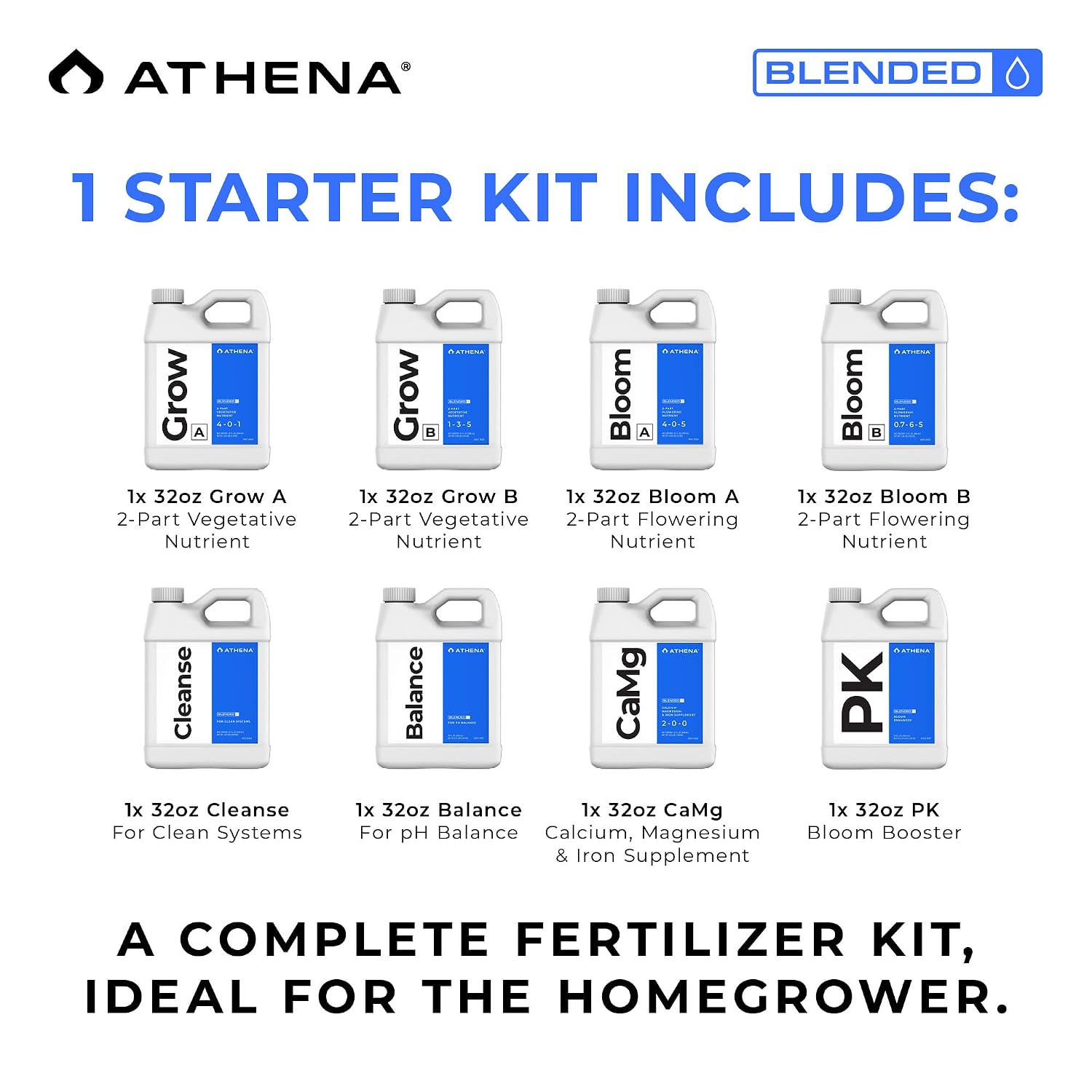Athena Blended Line 8 Part Hydroponic Nutrient Starter Kit 32 oz