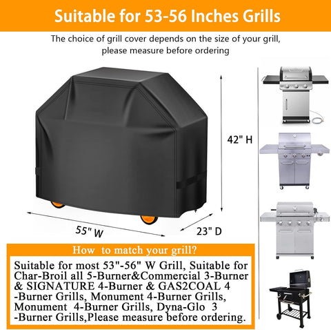 Aoretic Grill Cover, 55 inch BBQ Gas Grill Cover for Outdoor Grill, Grill Cover Barbecue Waterproof, Anti-UV for Weber Char-Broil Monument Nexgrill Spun Charbroil