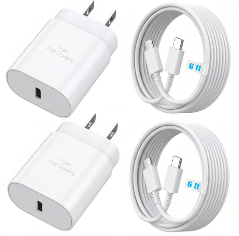 TT&C 2-Pack 25W USB C Fast Charger with 6FT Long Cable (White)