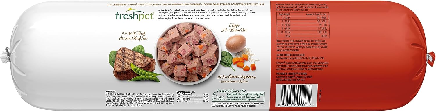 Freshpet Healthy & Natural Dog Food, Fresh Beef Roll, 6lb