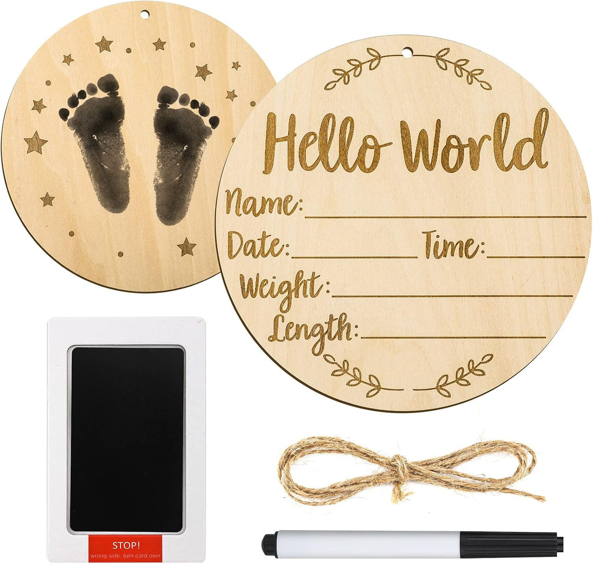 Baby Announcement Sign with Ink Pad, Hello World Newborn Sign
