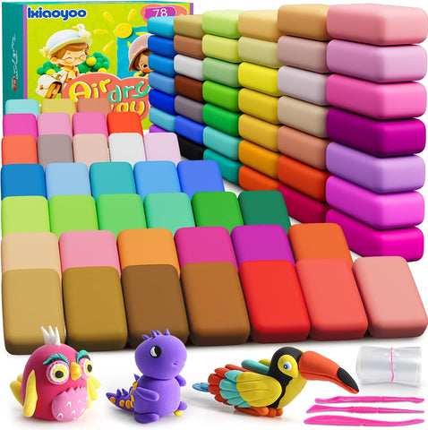 Ixiaoyoo Air Dry Clay, 78 Colors Foam Modeling Clay for School Projects