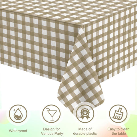 12Pcs Brown Gingham Tablecloths, Checkered Party Table Covers 54x108 In