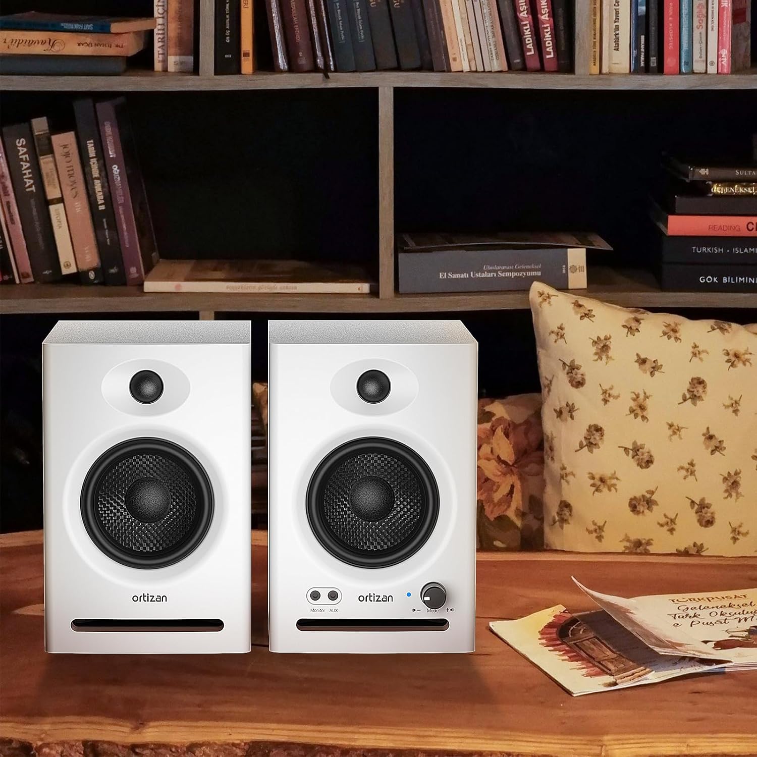 Ortizan C7 Powered Studio Monitors Pair with Bluetooth 5.3, White