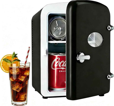 Simple Deluxe 4L/6 Can Mini Fridge with Observation Window, Portable Cooler & Warmer Freon-Free Small Refrigerator, Compact for Skincare, Beverage, Food, Cosmetics, Black