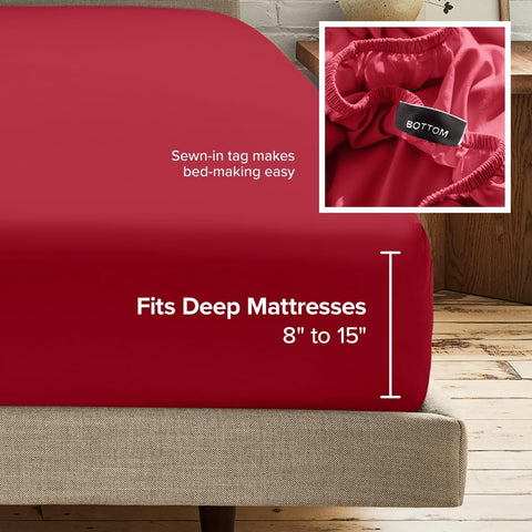 Bare Home 2-Pack Fitted Sheet 1800 Ultra-Soft (Twin XL, Red)
