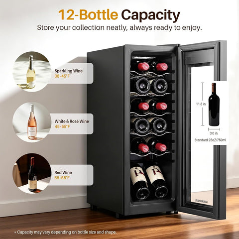 12 Bottle Wine Fridge, Slim Wine Cooler Refrigerator