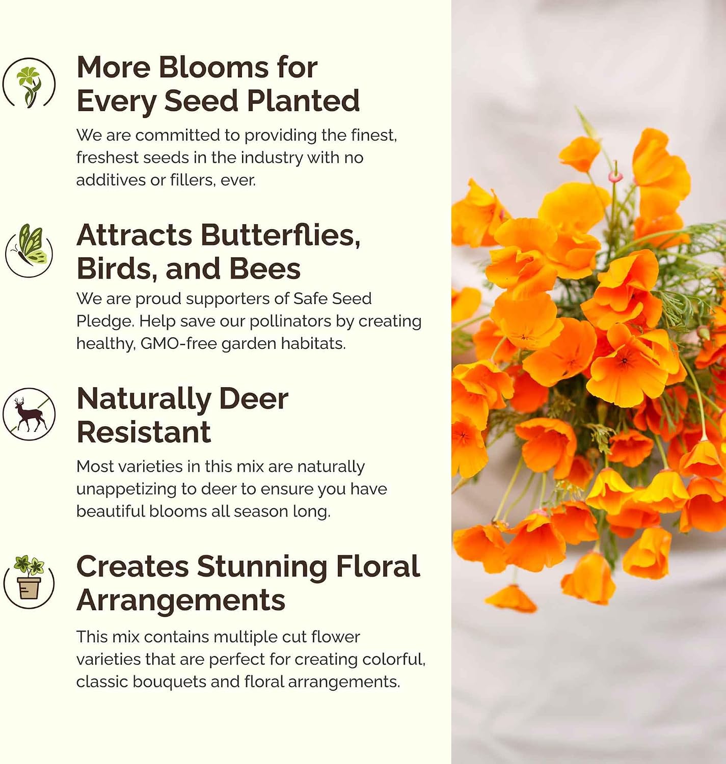 Eden Brothers Deer Resistant Wildflower Mixed Seeds for Planting, 1 lb