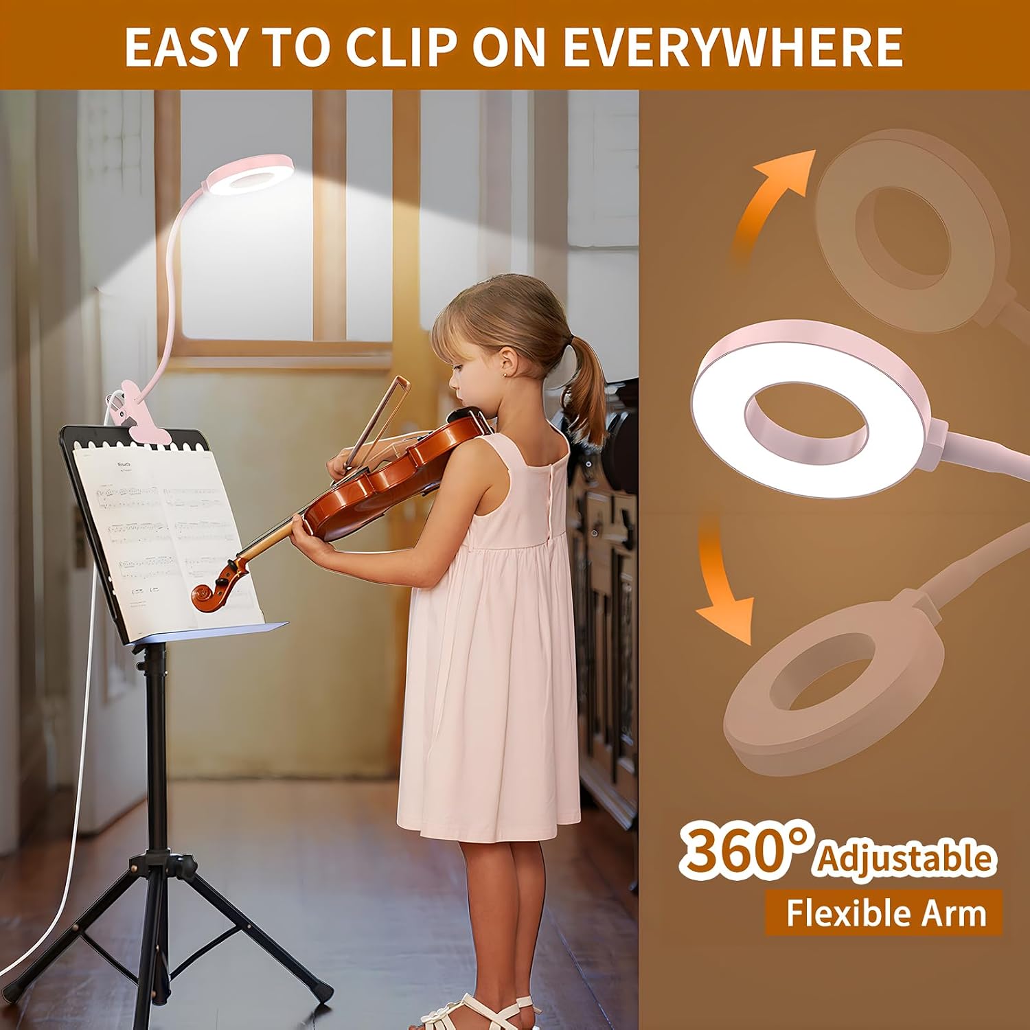 iZELL LED Desk Lamp with Clamp, Reading Light with 3 Color Modes & 10 Brightness Levels, Flexible Arm Book Light for Kids Reading in Bed at Night, Clip on Table, Computer, Zoom Meetings - 27.6'' Pink
