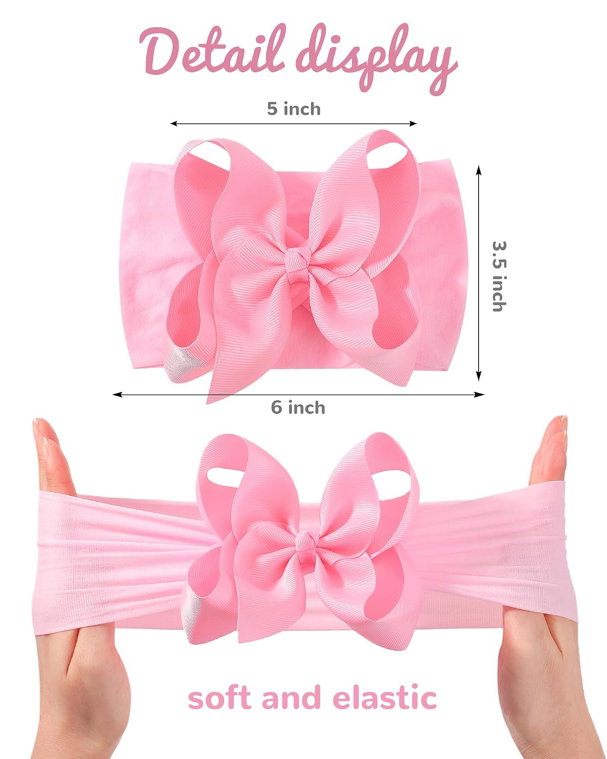doboi 6PCS Baby Girl Bows Big Baby Headbands Ribbon Bow Nylon Headbands