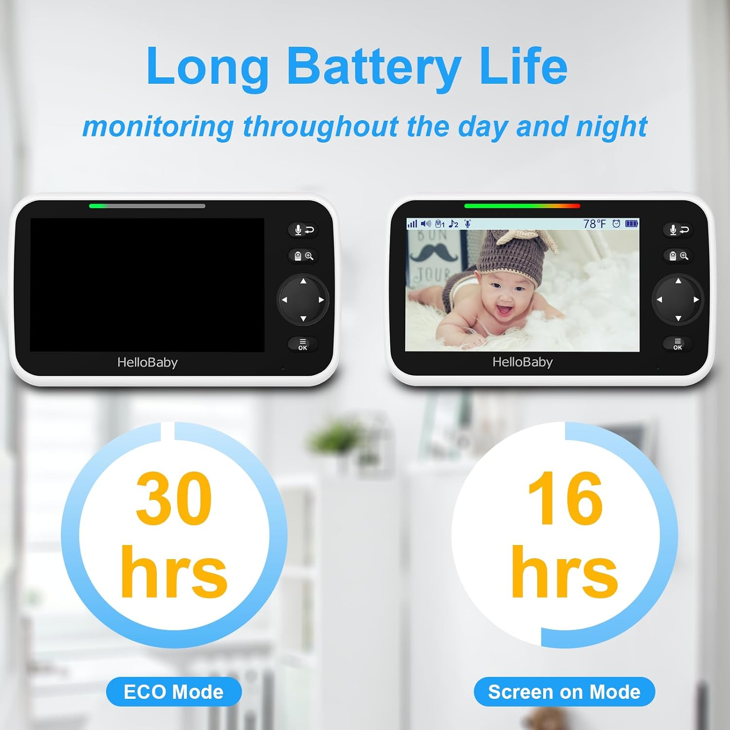 HelloBaby No WiFi Baby Monitor Camera and Audio HB6550, 5" Video Screen
