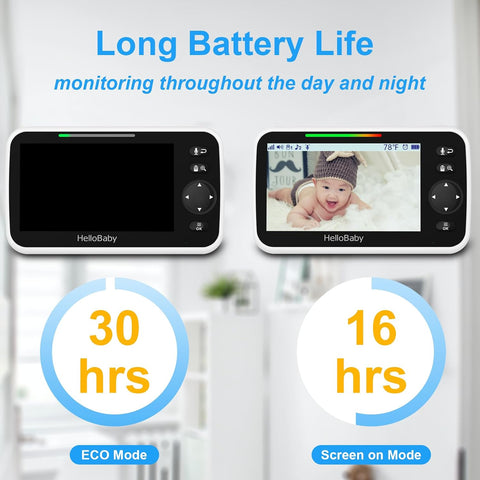HelloBaby No WiFi Baby Monitor Camera and Audio HB6550, 5" Video Screen