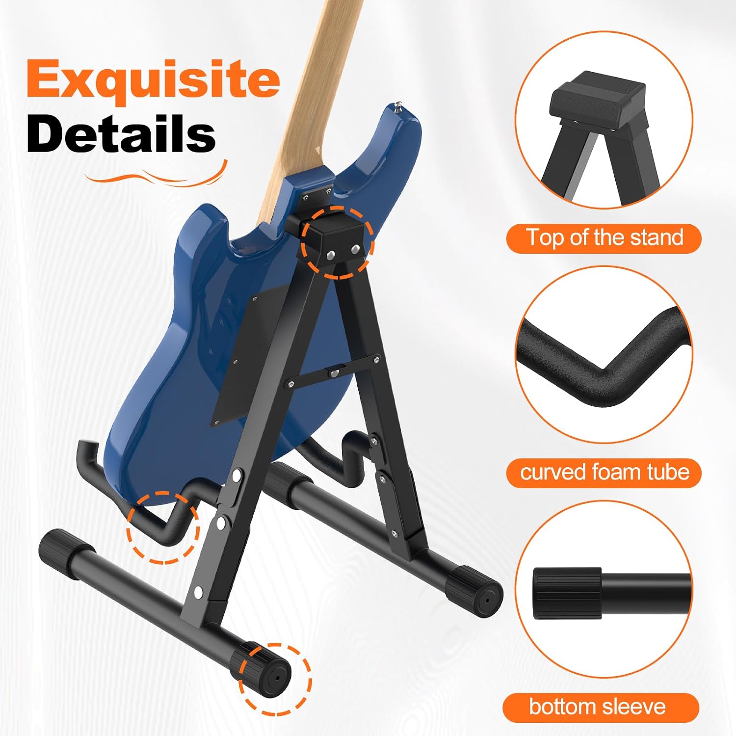 GLEAM Guitar Stand - Electric, Acoustic and Bass, Banjo Stand, A-Frame Metal Folding Guitar Rack with Non-Slip Rubber Sleeves and Foam Arms Black