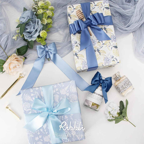 Ribbli Dusty Blue Satin Ribbon 1-1/2 Inch x 4 Rolls Total 40 Yards- Light Blue/Dusty Blue/Smoke Blue/Light Navy Ribbon for Gift Wrapping Craft Wedding Decoration