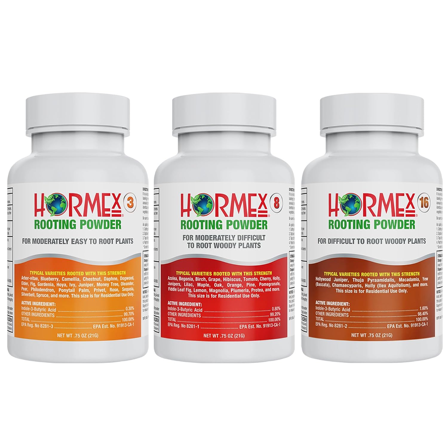 Hormex Rooting Hormone Powder #3, #8, #16 - Soft to Hardwood Plant Cuttings