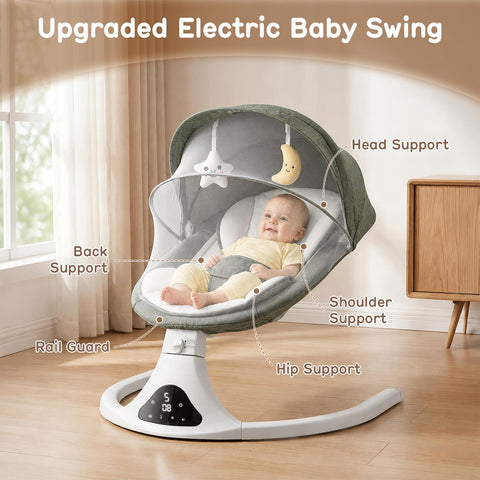Electric Baby Swing with Remote Control,5 Speeds&Portable&Cozy(0-12M,Green)