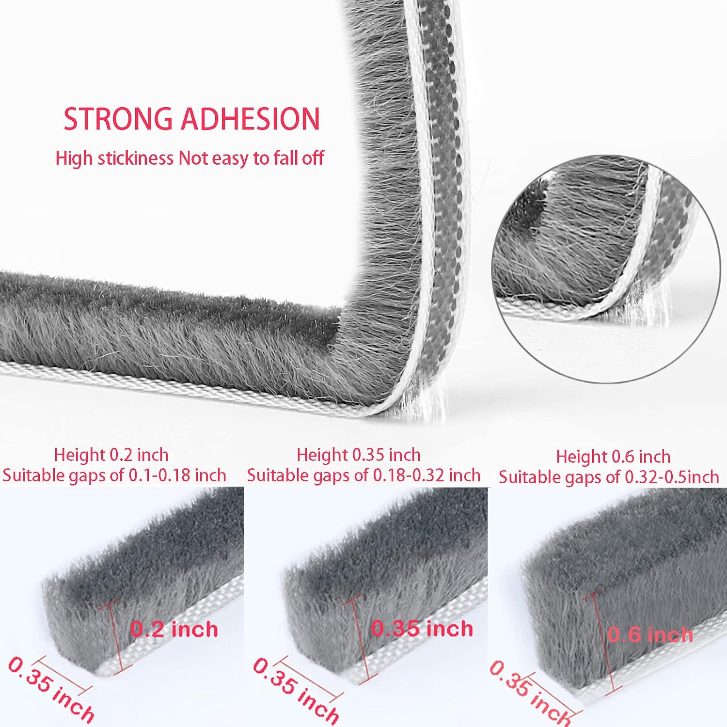 Weather Stripping Door Window Seal Strip 33 Ft, Selfadhesive Strong Adhesion, soundproofing, Draft Blocker, Dustproof, Suitable for Doors and Windows Cabinet Doors, 0.35 Wide X 0.35 Inch Thick, Gray