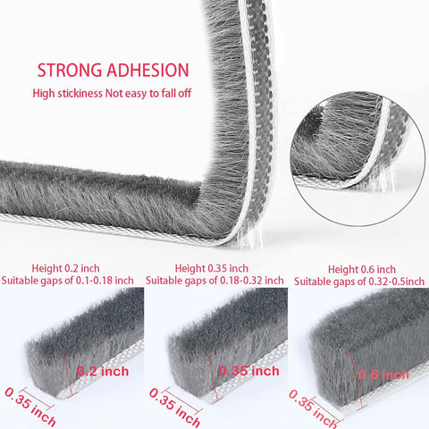 Weather Stripping Door Window Seal Strip 33 Ft, Selfadhesive Strong Adhesion, soundproofing, Draft Blocker, Dustproof, Suitable for Doors and Windows Cabinet Doors, 0.35 Wide X 0.35 Inch Thick, Gray