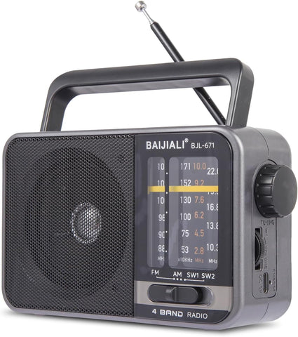 Portable AM/FM Transistor Radio with Loud Speaker, Battery or USB Powered
