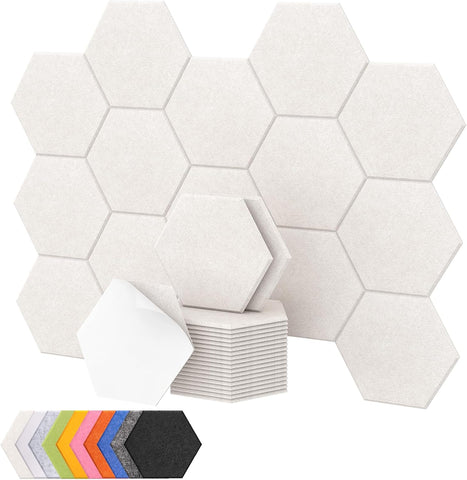 18 Pack High Density Hexagon Acoustic Panels, TONOR 12"x 10"x 0.4" Soundproof Wall Panels, Sound Absorbing Panels for Interior Wall Décor, Peel and Stick Modern for Studio, Office, Home, Beige