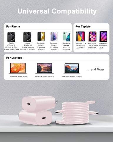 Type C Charger Fast Charging, 2Pack [10FT&6FT] Long USB C Cable with 25W Phone Super Fast Charger Block Compatible with Galaxy S25/S24/Plus/Ultra,iPhone 15/16/17/Air/Plus/Pro Max