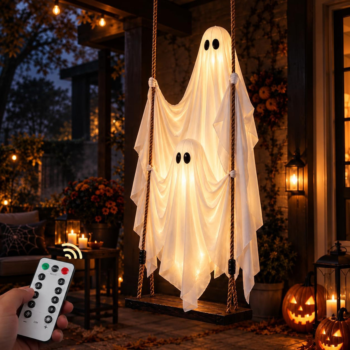 Halloween Hanging Ghost Decorations Outdoor,5 FT Large Swinging Ghost Set