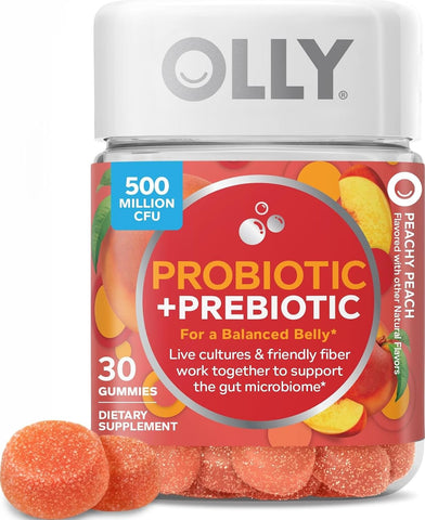 OLLY Probiotic + Prebiotic Gummy, 500 million CFUs, Peachy Peach - 30 Count