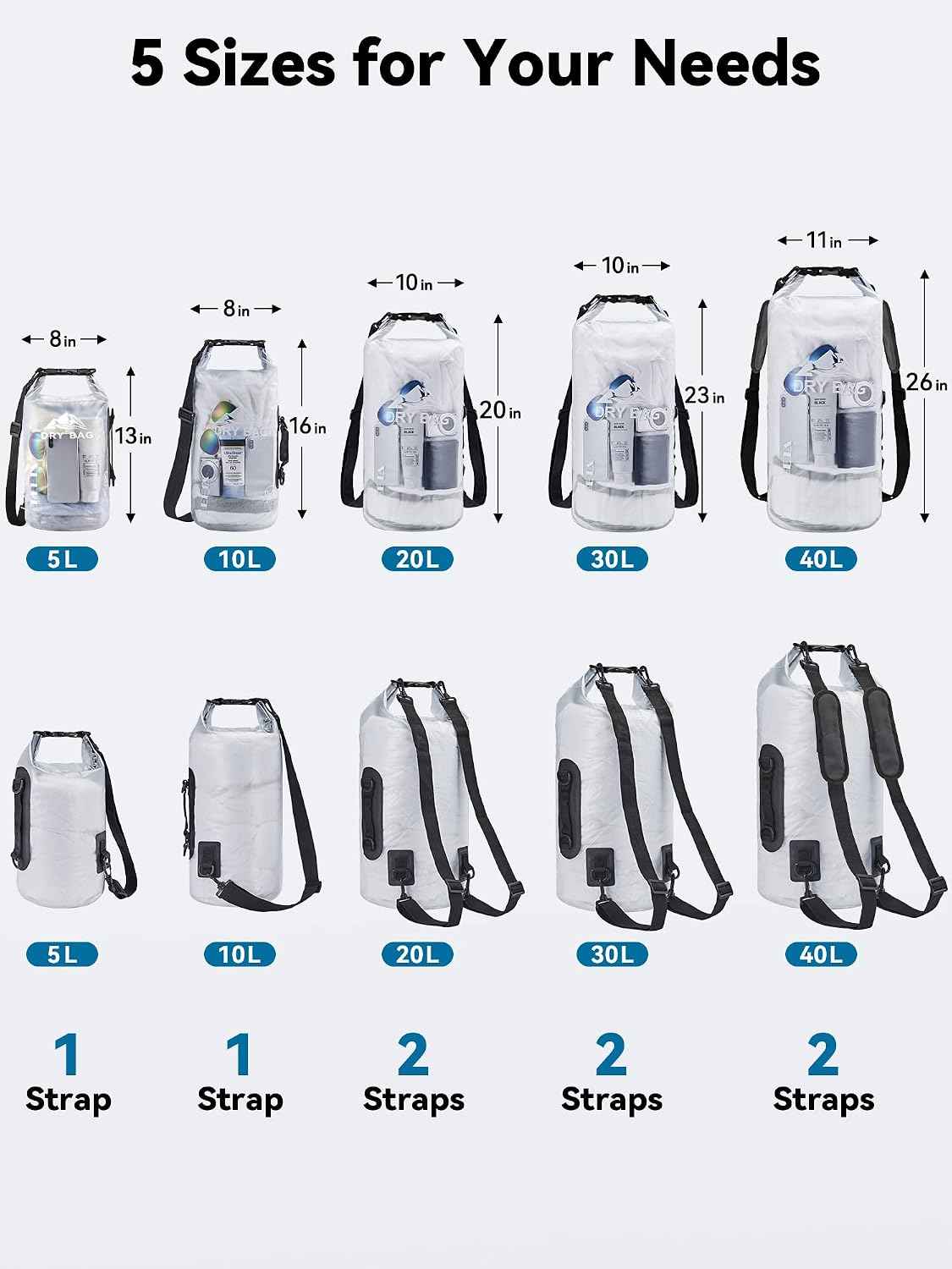 HEETA Dry Bag Waterproof Backpack with Phone Case 5L/10L/20L/30L/40L