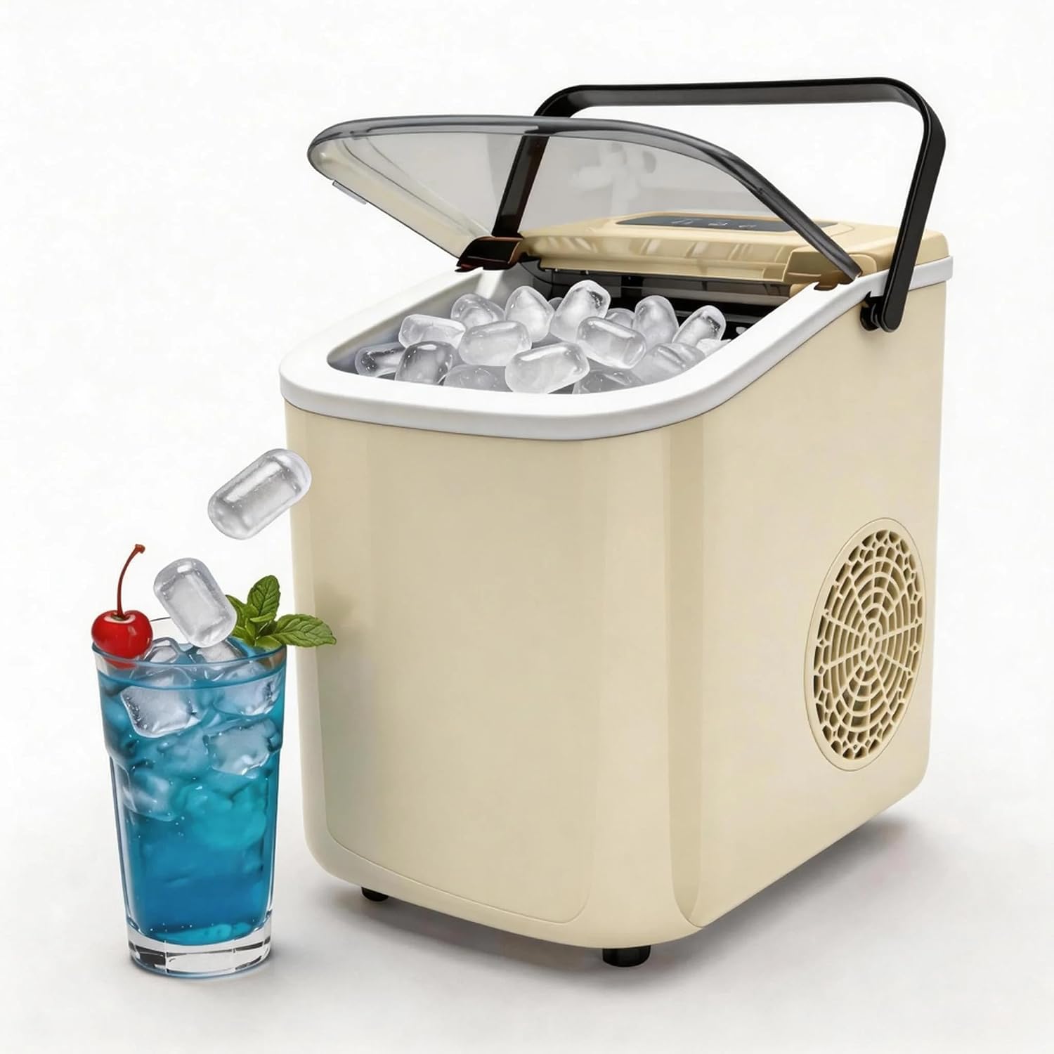 Small Portable Countertop Ice Maker, 26lbs/24H Ice Machine with Self-Cleaning, 6-8 Mins Fast Ice Making,Quiet Operation for Home Kitchen Camping RV