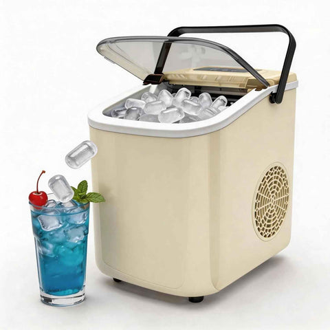 Small Portable Countertop Ice Maker, 26lbs/24H Ice Machine with Self-Cleaning, 6-8 Mins Fast Ice Making,Quiet Operation for Home Kitchen Camping RV