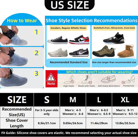 Waterproof Shoe Covers 2 Pairs, Non-Slip Reusable for Rain - Clear, L