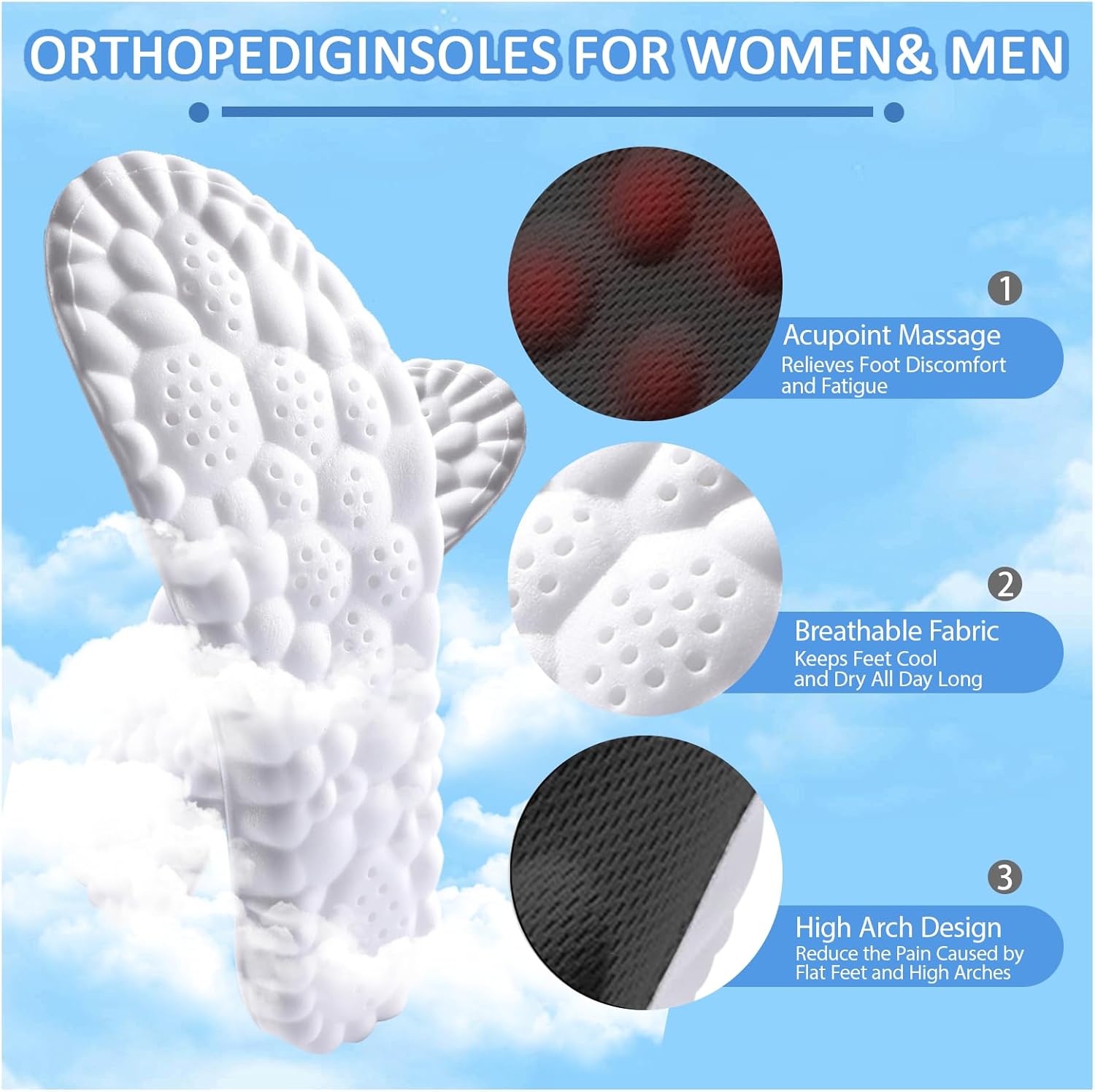 4D Cloud Insoles for Men and Women (Black, Women: US 7-8.5)