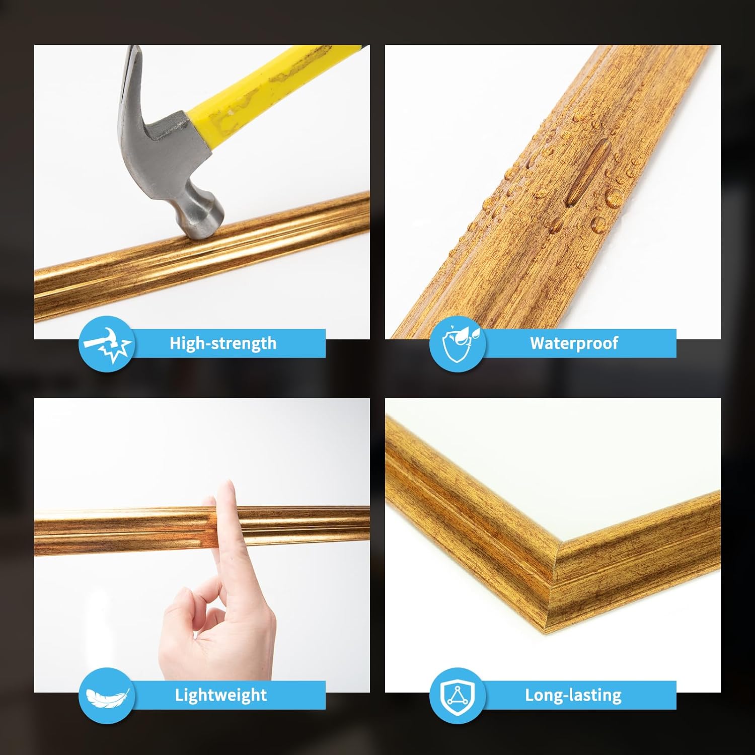 Art3d Pre-Cut Wall Molding Set of 6 pcs, 3 Top 3 Bottom, Antique Gold