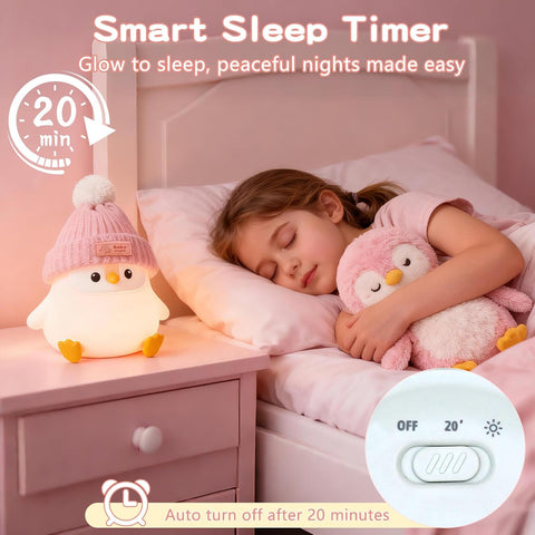 FAMIDUO Penguin Night Light,Cute Pink Penguin Lamp with Hat,Kids Room Decor