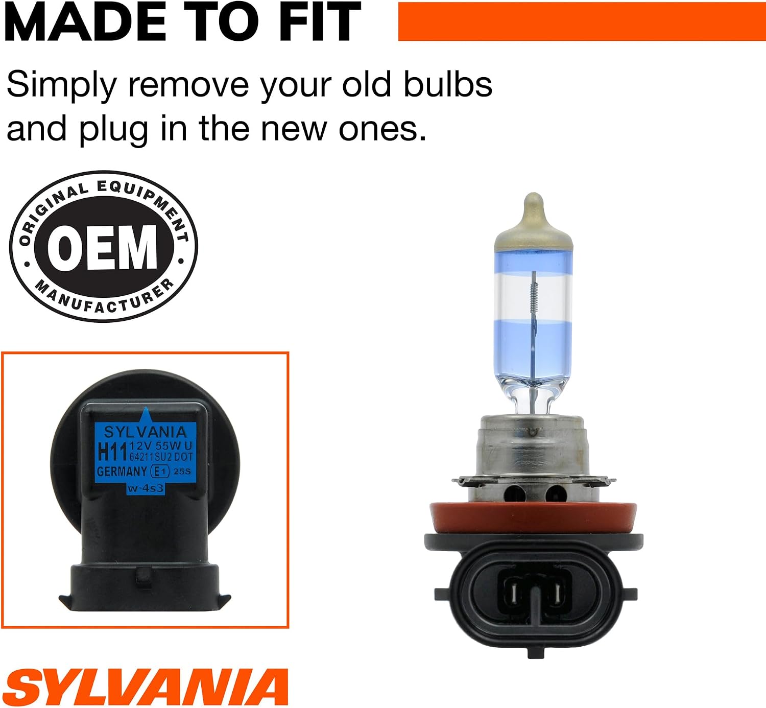 SYLVANIA H11 SilverStar Ultra Halogen Headlight Bulb, 2 Bulbs