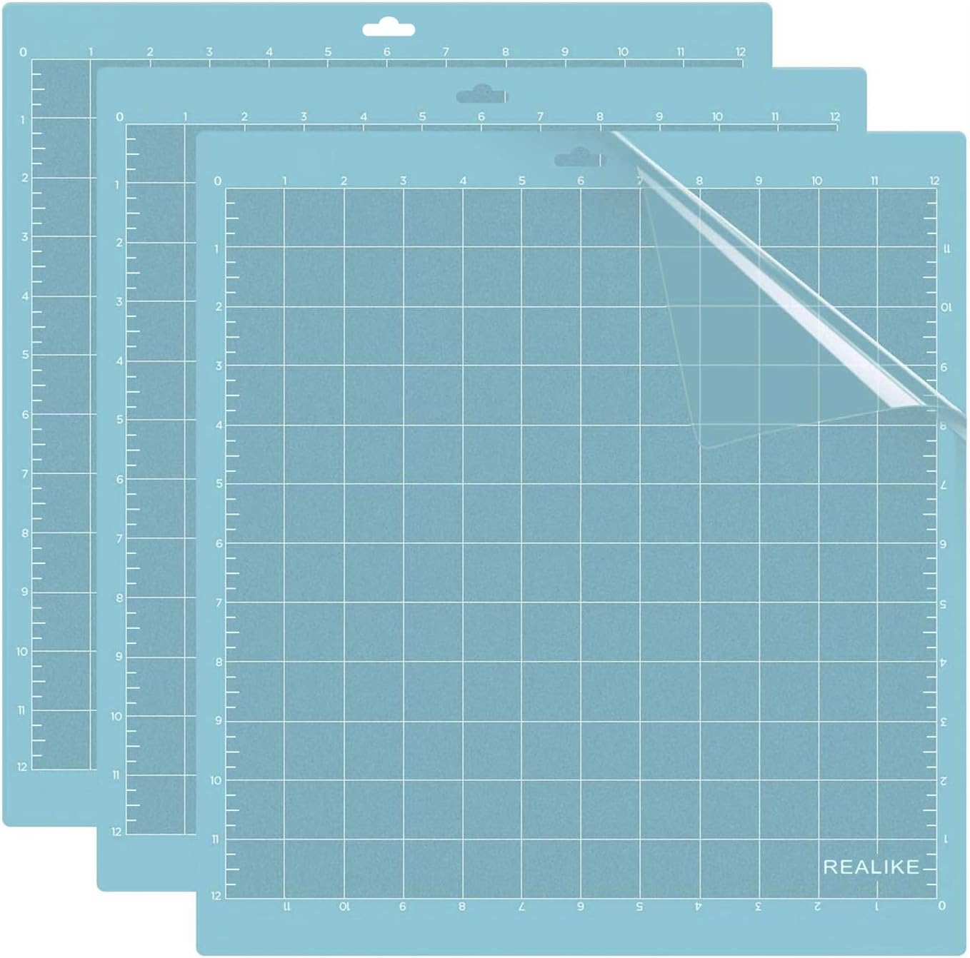 REALIKE 12x12 Light Cutting Mat Compatible with Cricut Maker 3/Maker 4/Maker/Explore 3/4/Air 2/Air/One(3 Mats), Gridded Adhesive Non-Slip Cut Mat for Crafts, Quilting, Sewing and All Arts