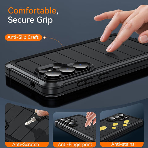 Hensinple for Samsung Galaxy S26 Ultra Case, Heavy Duty Military Grade Shockproof with Port Cover,2-Layer Rugged Galaxy S26 Ultra Case Grip, Bumper Protective Phone Cover Raised Camera Lip, Black