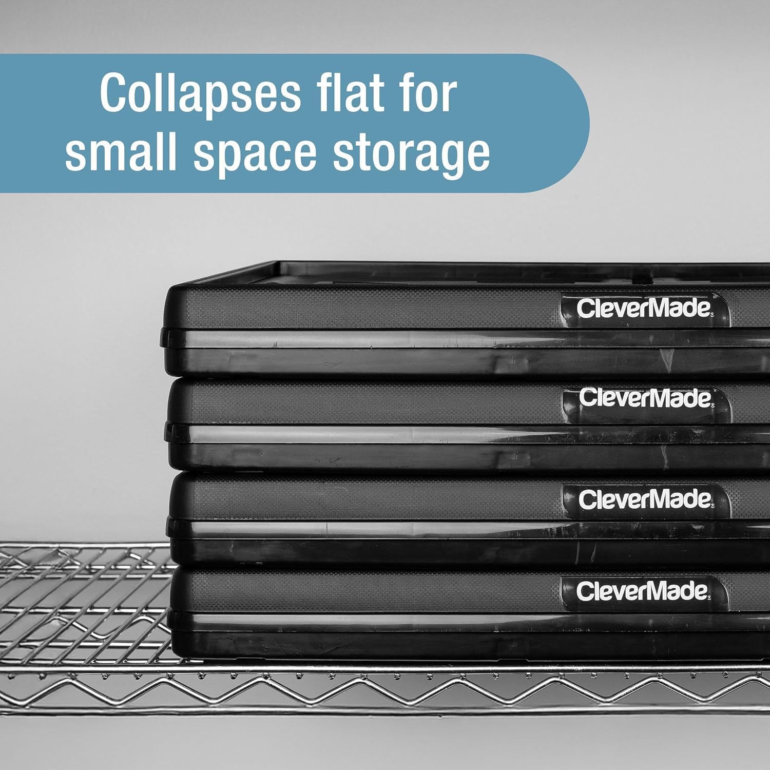 CleverMade Collapsible Utility Crates, 60L Storage Crate, 3 Pack, Obsidian