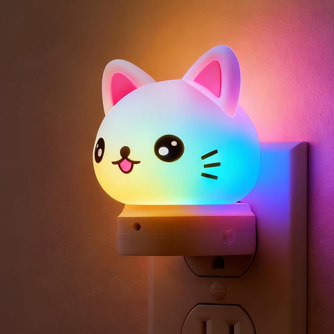 L LOHAS LED Plug in Night Light for Kids, 3D Cute Cat Night Lights