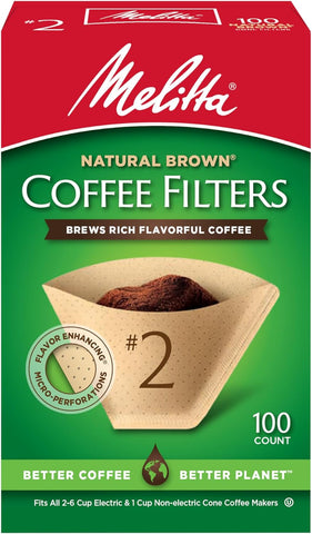 Melitta #2 Unbleached Coffee Filters, Natural Brown Cone Filters, 1-Pack