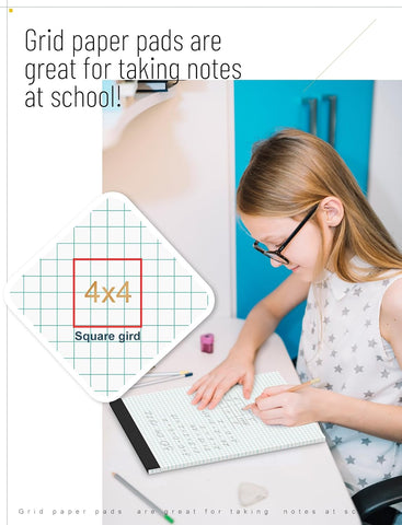 2 Pack Graph Paper Pad 8.5 x 11, 4x4 Graph Ruled Grid Paper Pad 8-1/2 x 11