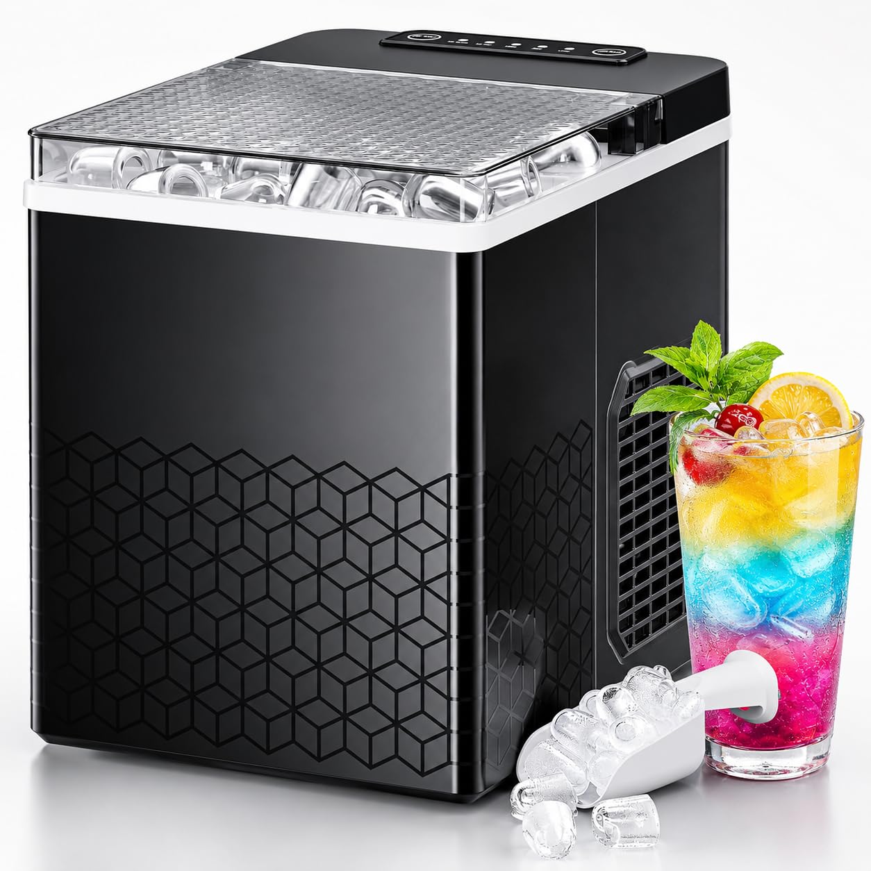 Kismile Ice Maker Countertop, Small Ice Maker for Home, Black