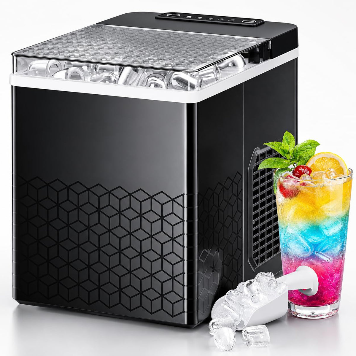 Kismile Ice Maker Countertop, Small Ice Maker for Home, Black