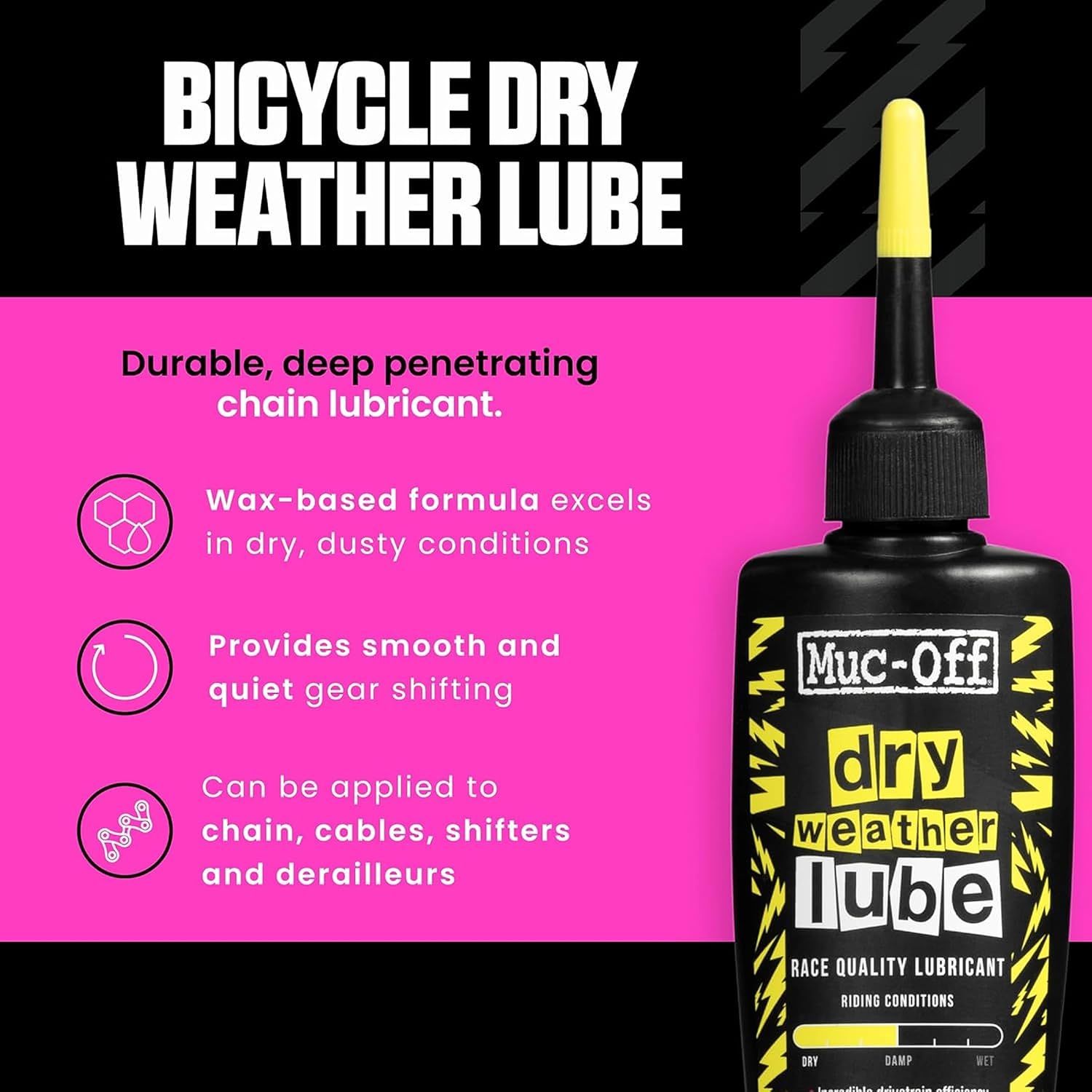 Muc-Off Bio Dry Bike Chain Lube 4.06 fl oz - Wax-Based Formula for Smooth Gear Shifts