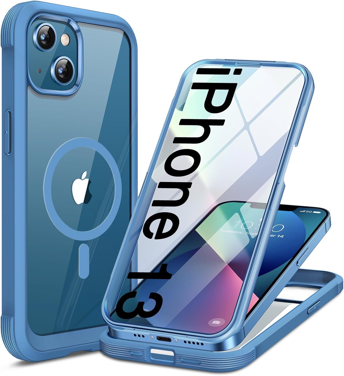 miracase for iPhone 13 Case 6.1",Built-in Glass Screen Protector,Blue
