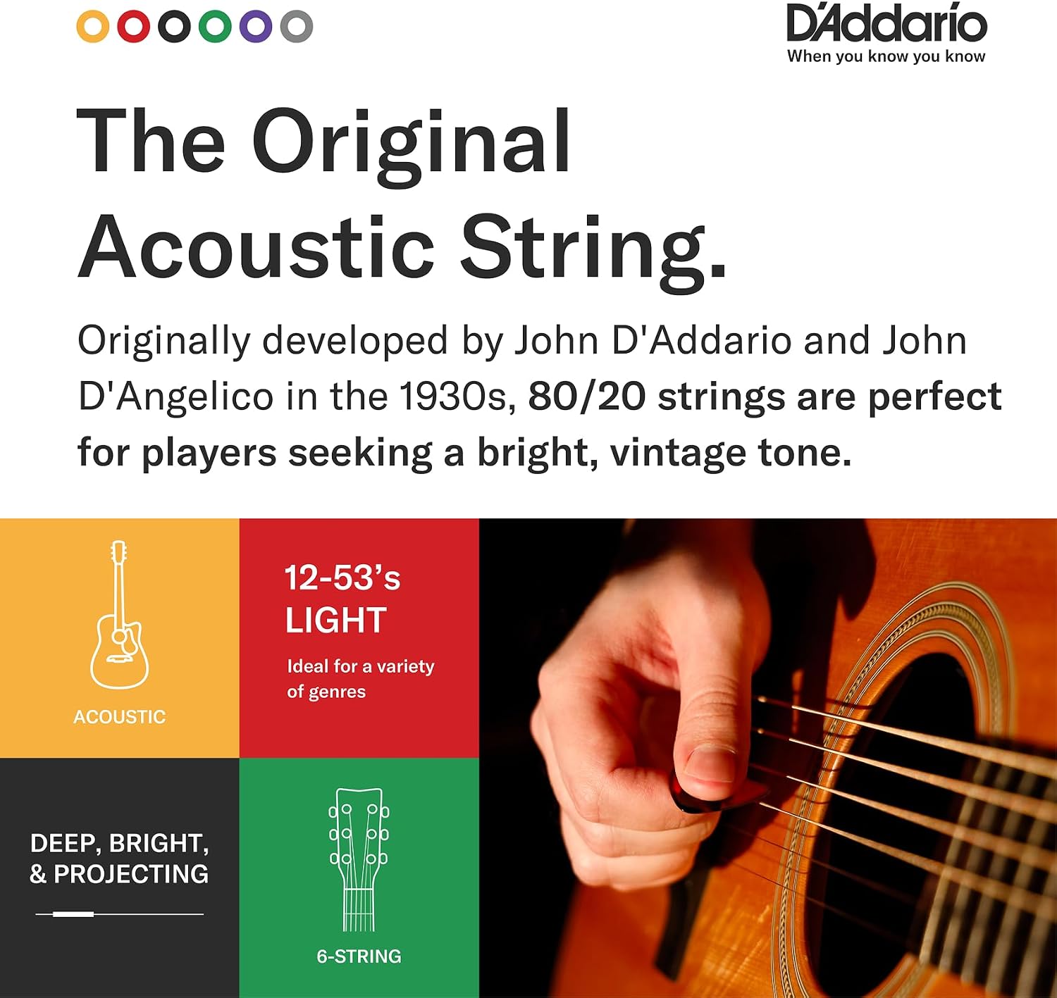 D'Addario EJ11 80/20 Bronze Acoustic Guitar Strings, Light, 12-53