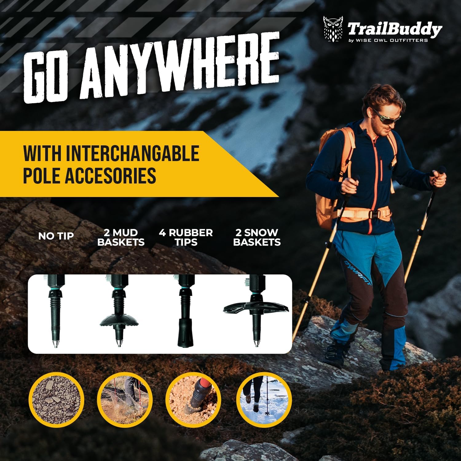 TrailBuddy Trekking Poles – Lightweight 7075 Aluminum Hiking Poles for Women, Men & Seniors – Collapsible Walking Sticks for Travel, Trails & Balance