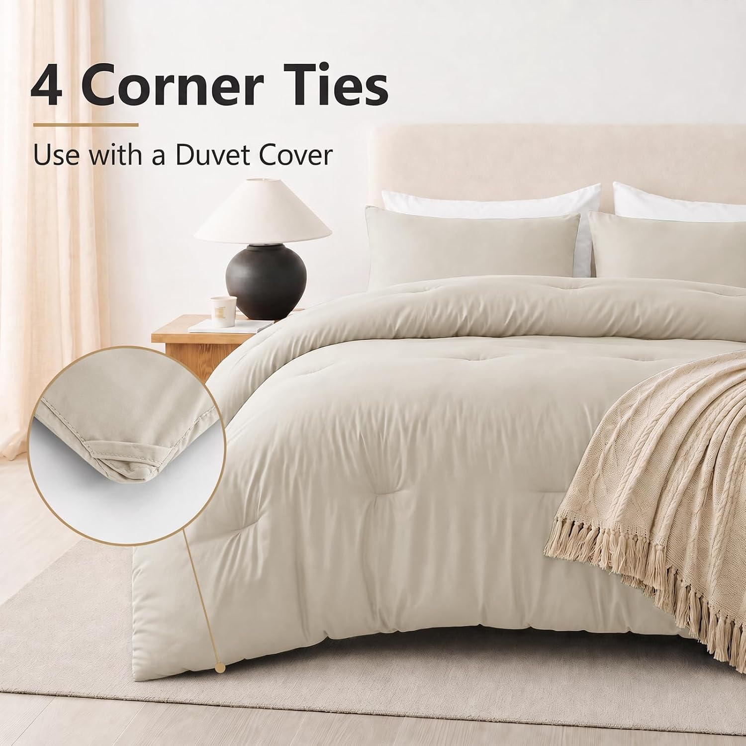 CozyLux Twin Comforter Set, 2 Pieces Down Alternative Bedding, Beige
